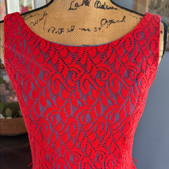 Scarlett Red and Blue Lace Overlay Fit & Flare Dress - Picture 3 of 12